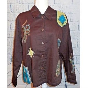 Choices Petite Woman's PXL Brown Embroidered  Top